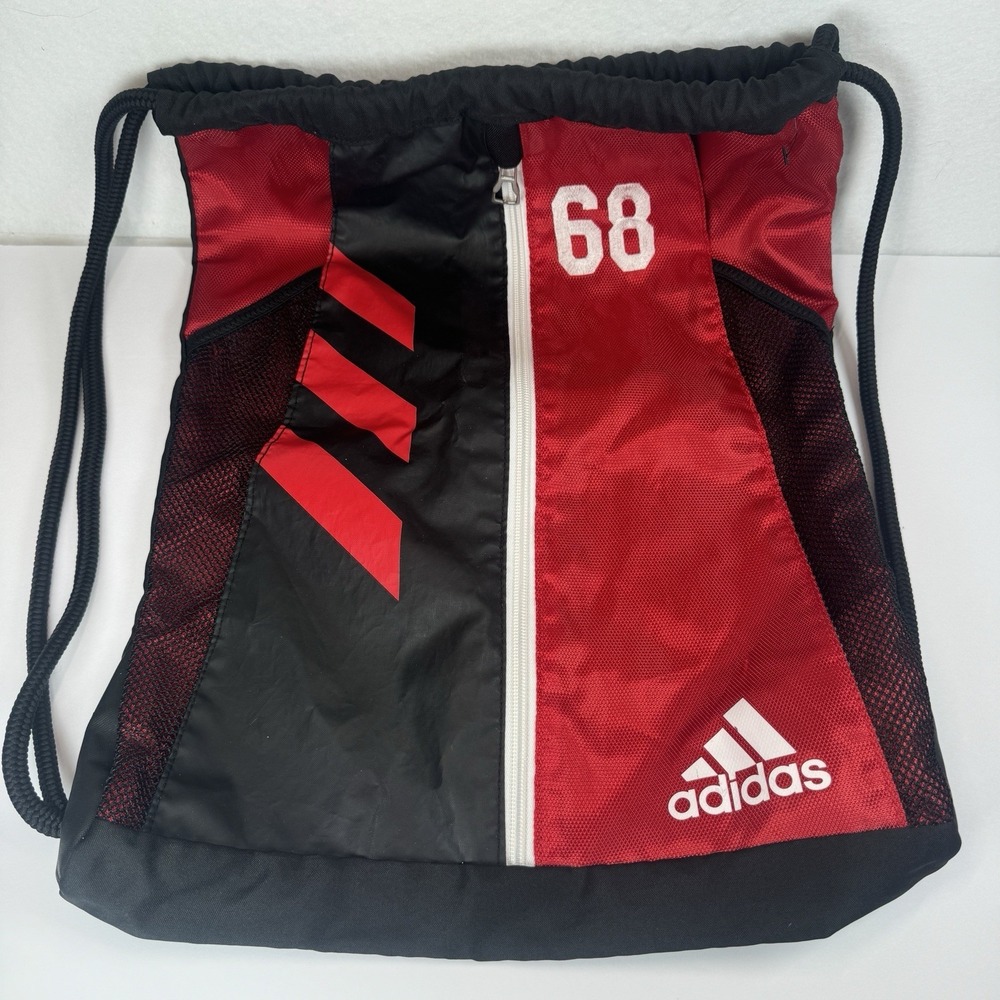 Adidas Drawstring Backpack Red Black 68 Logo Gym Sackpack Sports Bag